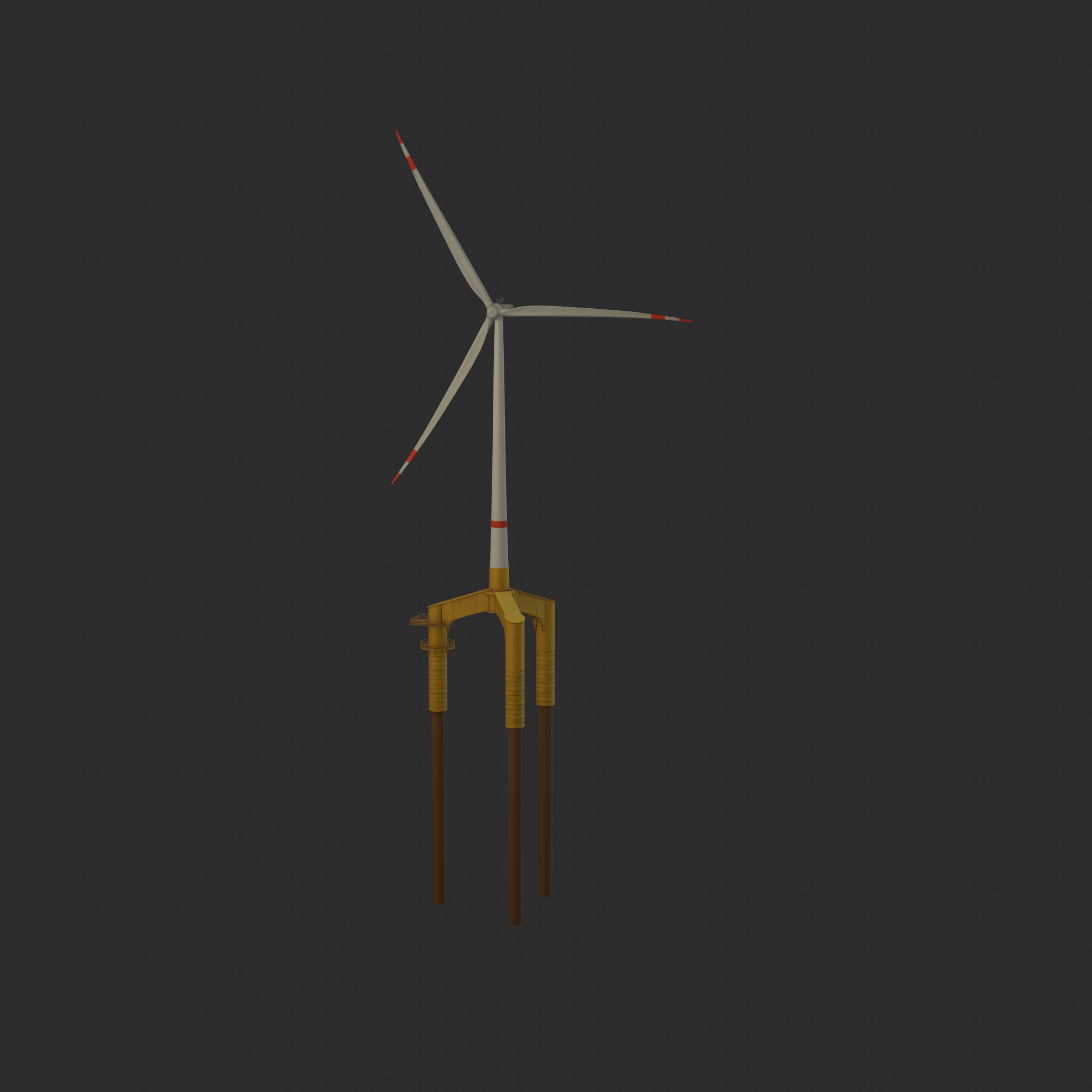 Wind turbine with Tripile Offshore Foundation E1 H-132 RD-172 m Low-poly 3D model_27