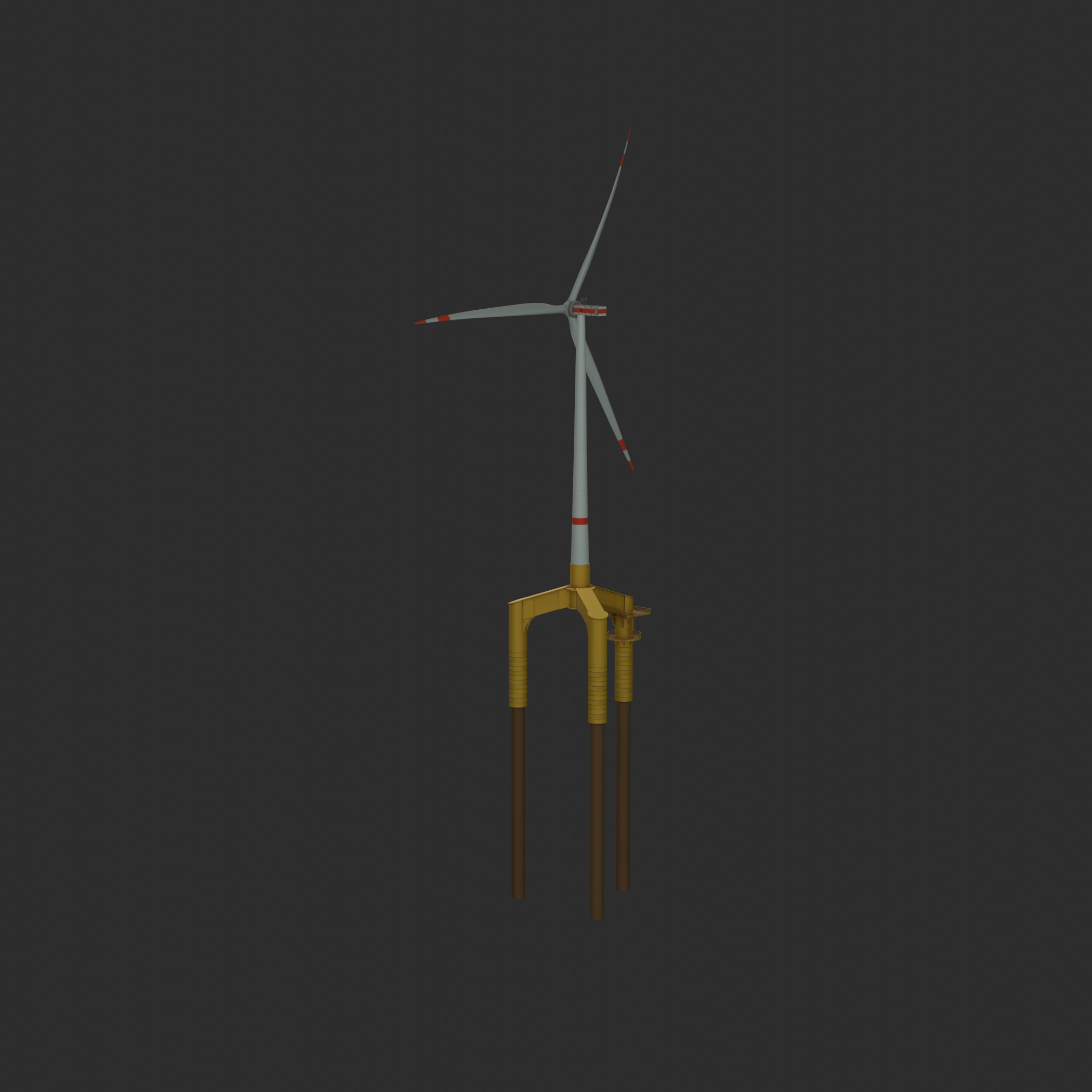 Wind turbine with Tripile Offshore Foundation E1 H-132 RD-172 m Low-poly 3D model_31
