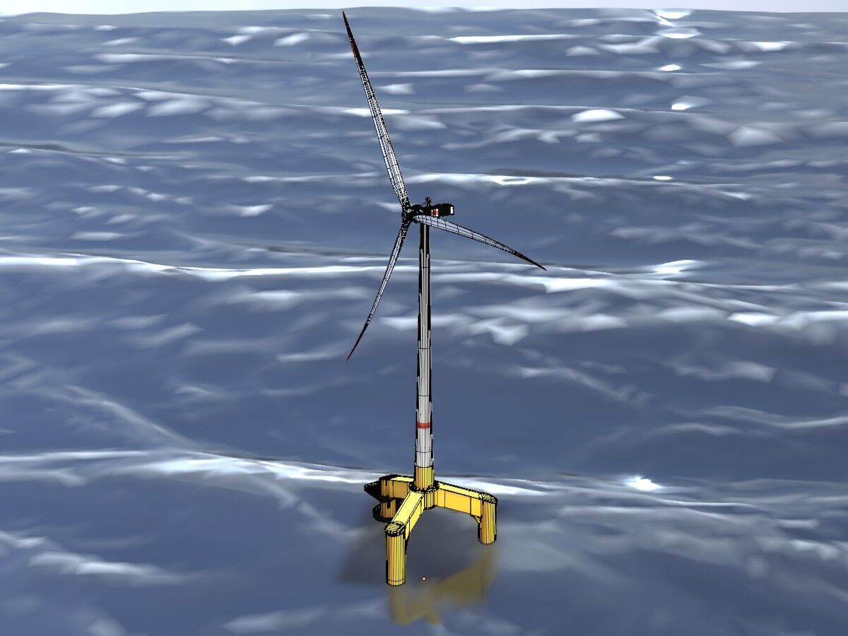 Wind turbine with Tripile Offshore Foundation E1 H-132 RD-172 m Low-poly 3D model_7