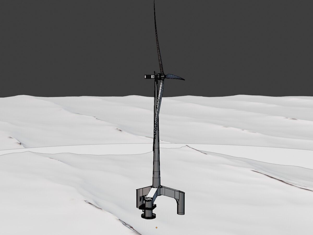 Wind turbine with Tripile Offshore Foundation E1 H-132 RD-172 m Low-poly 3D model_12
