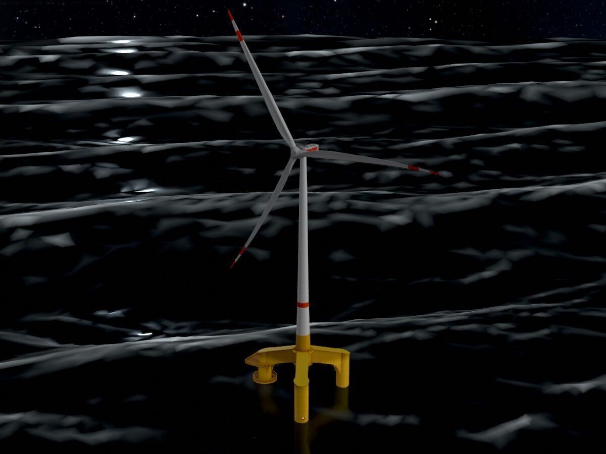 Wind turbine with Tripile Offshore Foundation E1 H-132 RD-172 m Low-poly 3D model_18