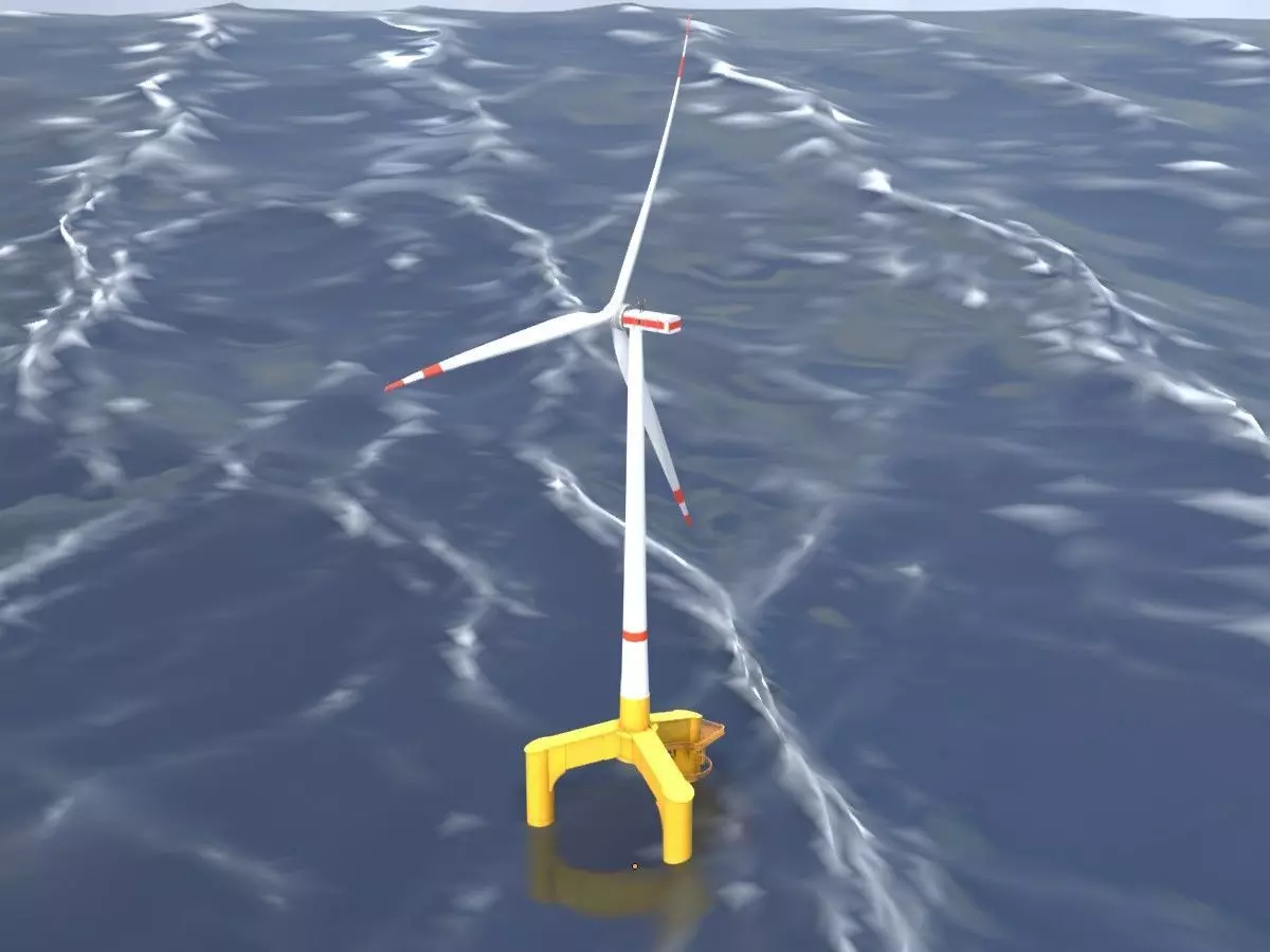 Wind turbine with Tripile Offshore Foundation E1 H-132 RD-172 m Low-poly 3D model