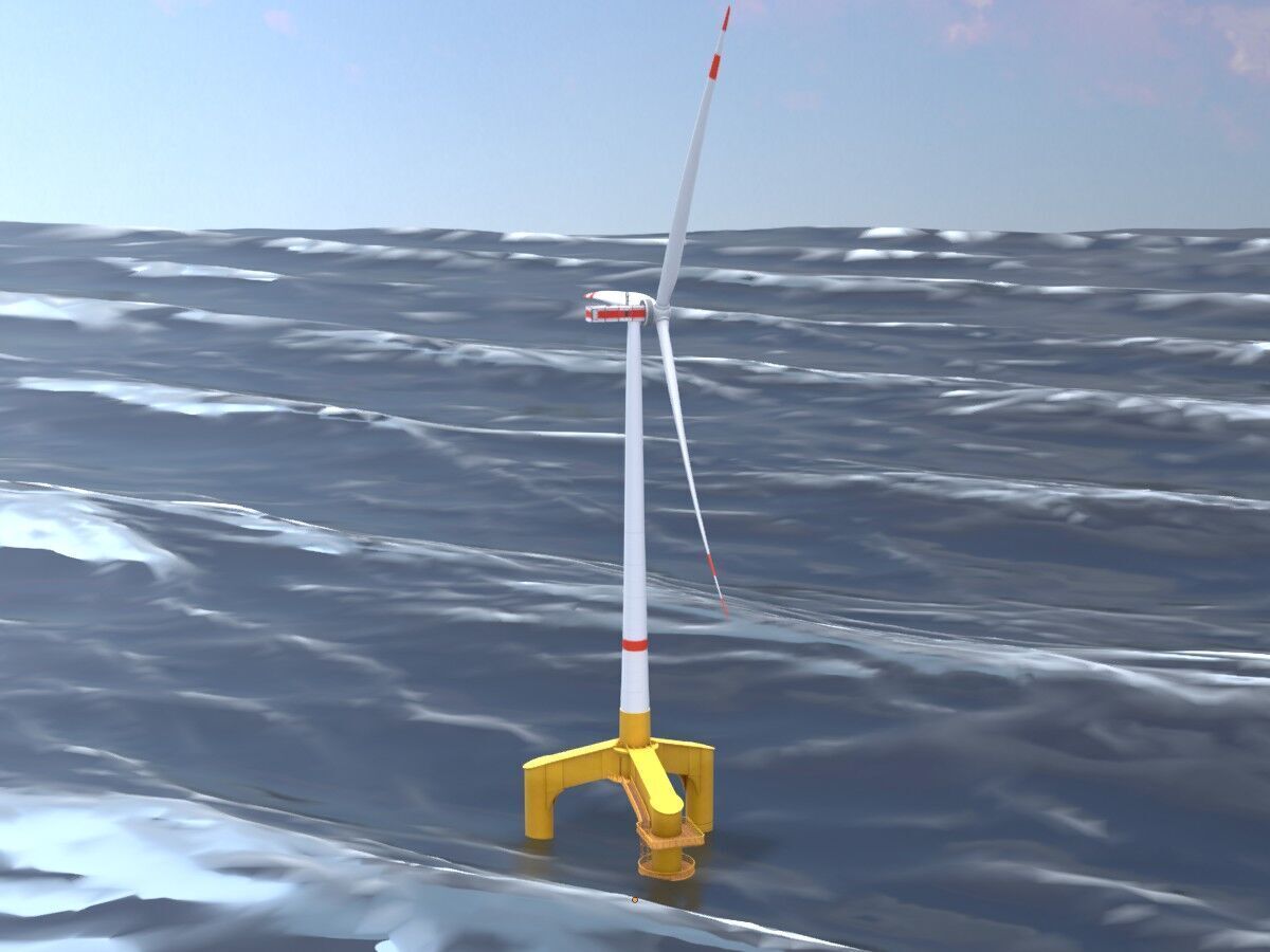 Wind turbine with Tripile Offshore Foundation E1 H-132 RD-172 m Low-poly 3D model_3