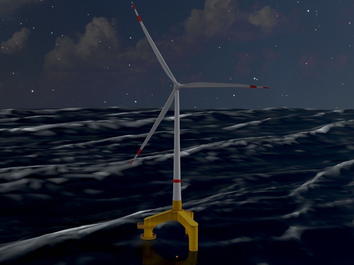Wind turbine with Tripile Offshore Foundation E1 H-132 RD-172 m Low-poly 3D model_6