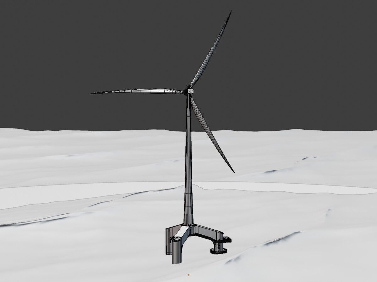 Wind turbine with Tripile Offshore Foundation E1 H-132 RD-172 m Low-poly 3D model_11