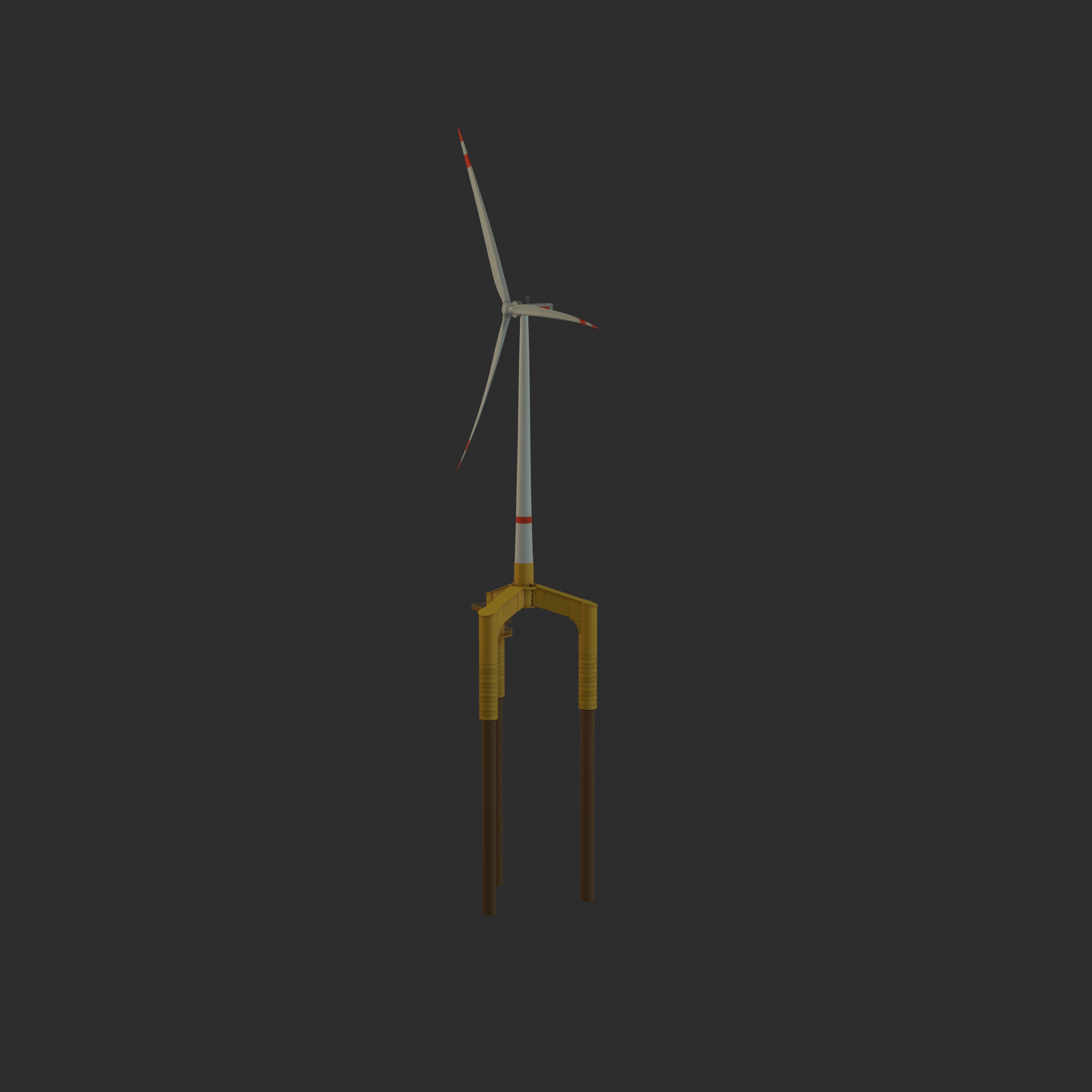 Wind turbine with Tripile Offshore Foundation E1 H-132 RD-172 m Low-poly 3D model_26