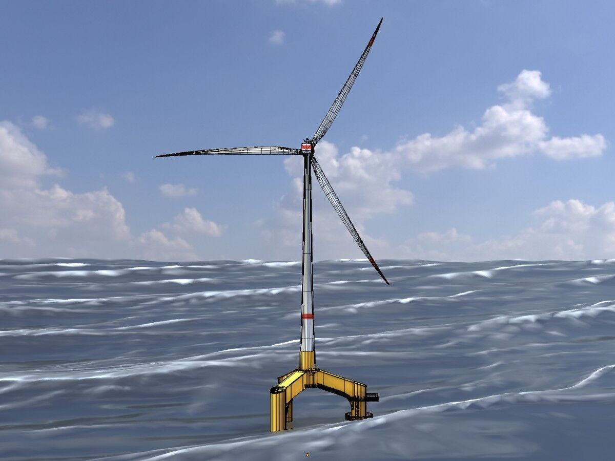 Wind turbine with Tripile Offshore Foundation E1 H-132 RD-172 m Low-poly 3D model_2