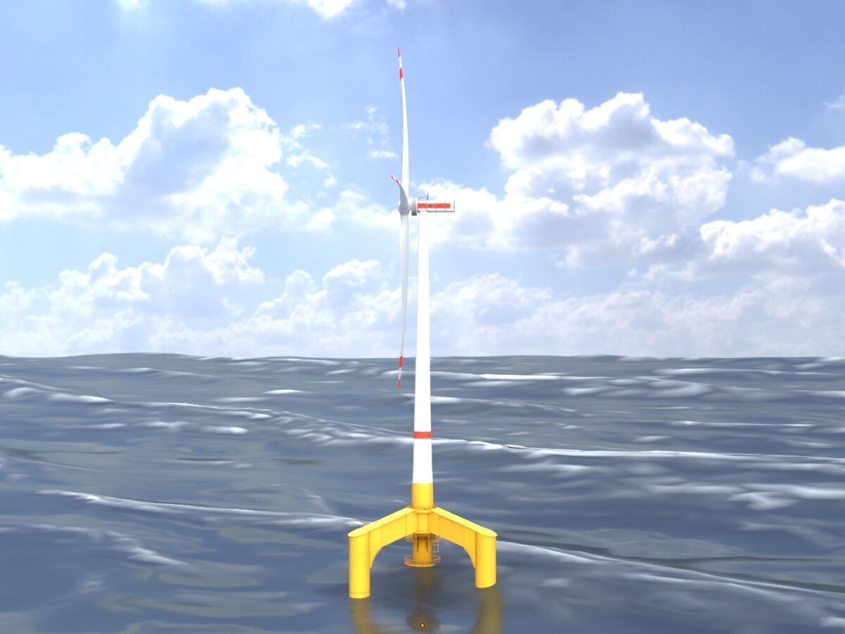 Wind turbine with Tripile Offshore Foundation E1 H-132 RD-172 m Low-poly 3D model_4