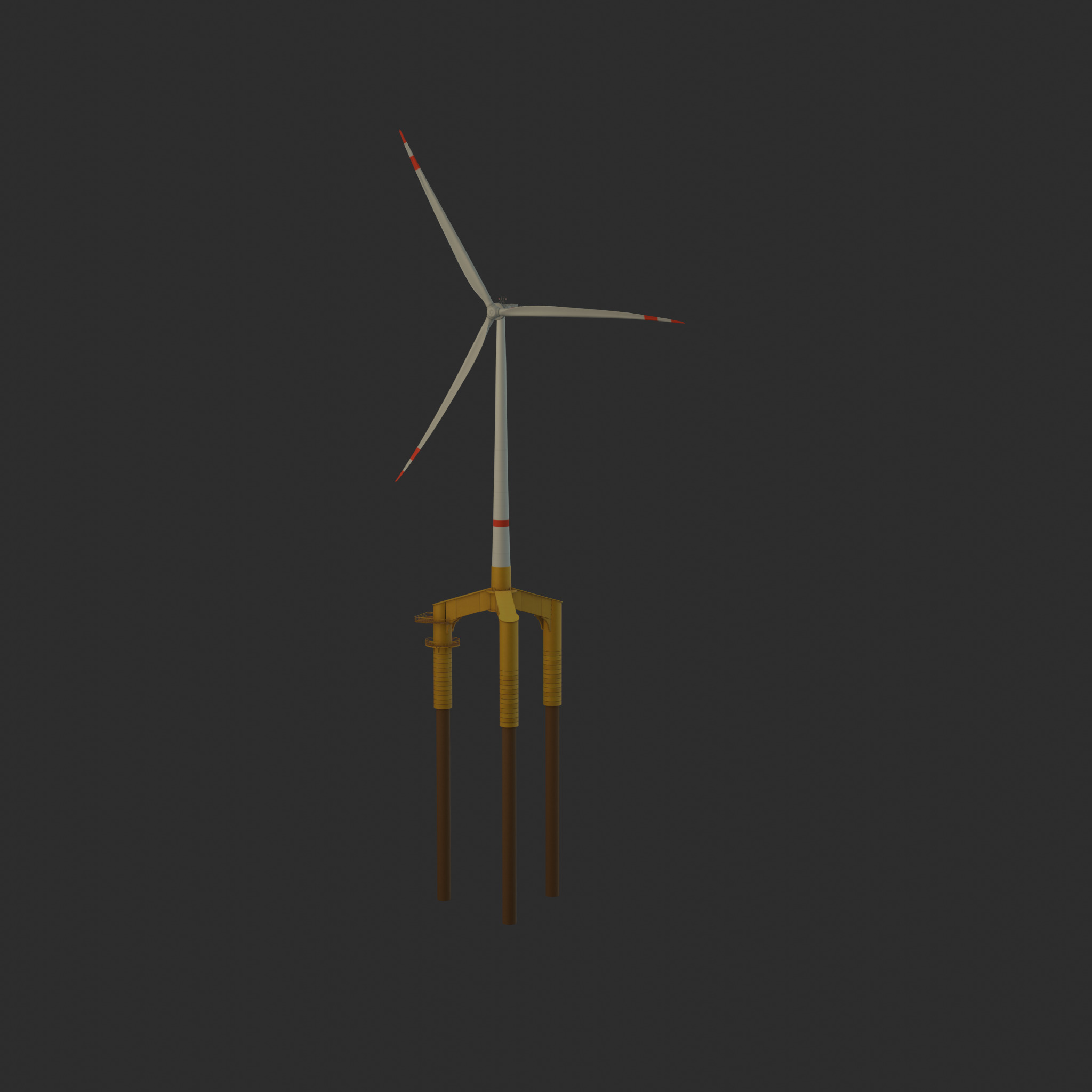 Wind turbine with Tripile Offshore Foundation E1 H-132 RD-172 m Low-poly 3D model_55