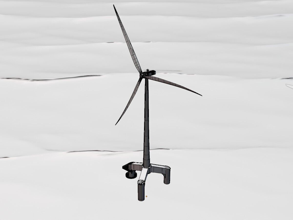 Wind turbine with Tripile Offshore Foundation E1 H-132 RD-172 m Low-poly 3D model_13