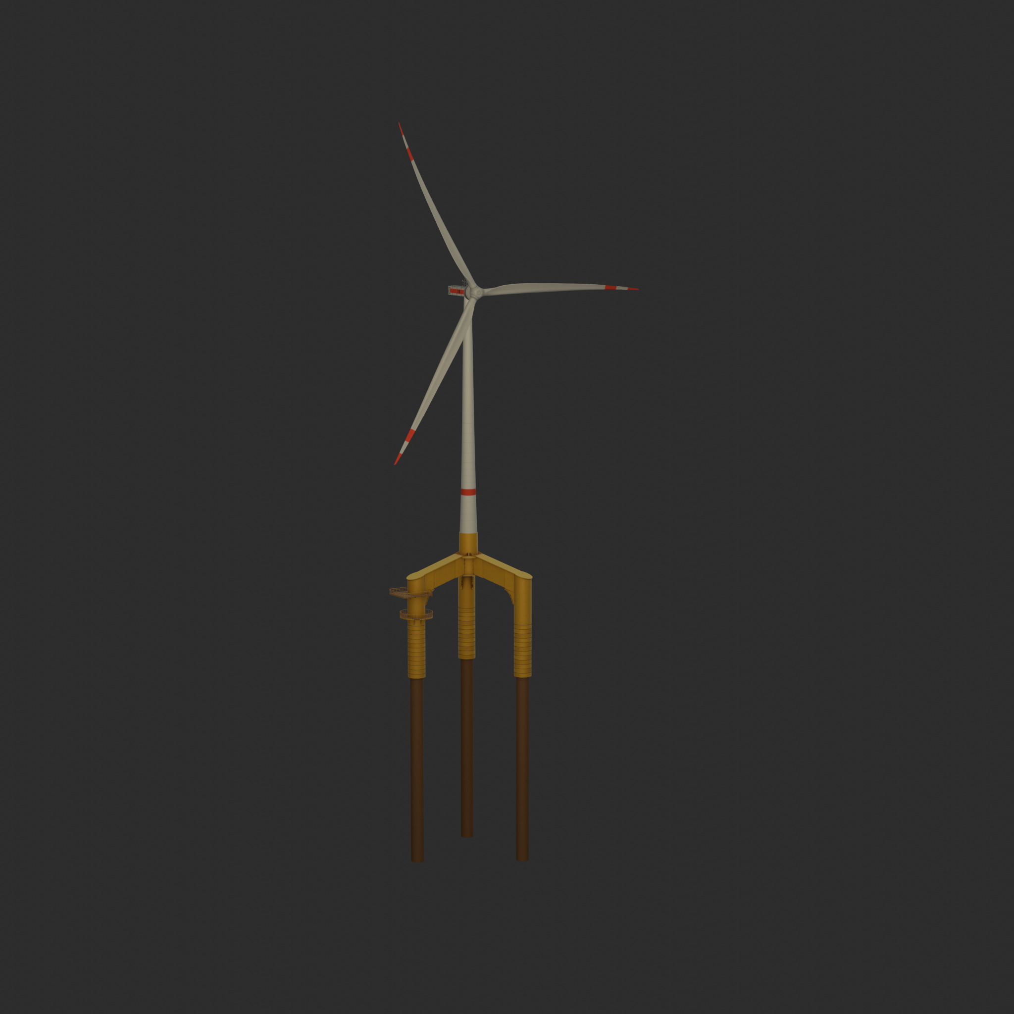 Wind turbine with Tripile Offshore Foundation E1 H-132 RD-172 m Low-poly 3D model_68