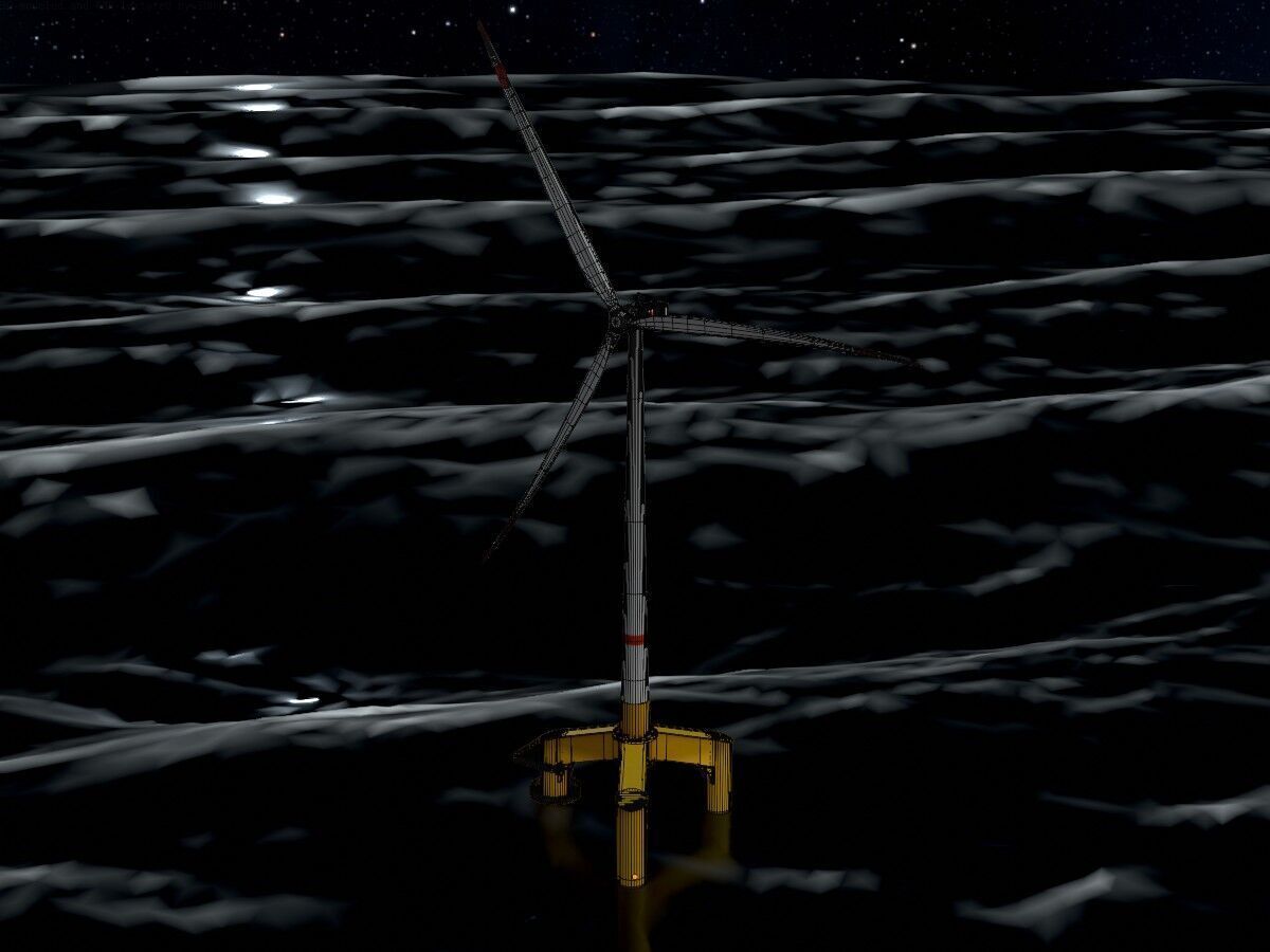 Wind turbine with Tripile Offshore Foundation E1 H-132 RD-172 m Low-poly 3D model_9