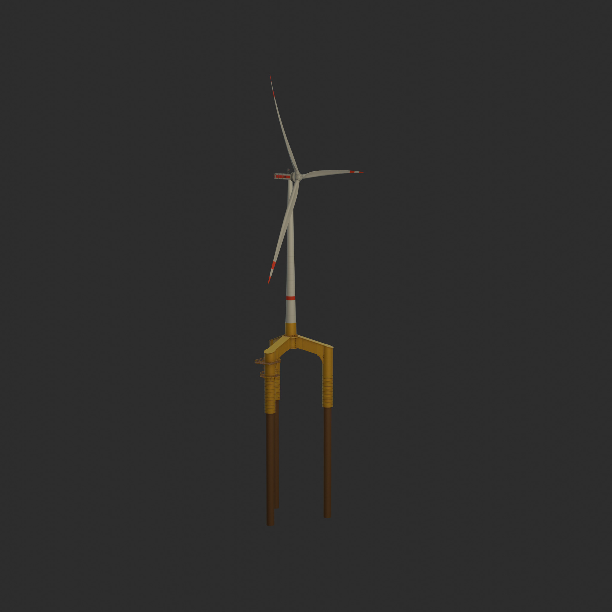 Wind turbine with Tripile Offshore Foundation E1 H-132 RD-172 m Low-poly 3D model_43