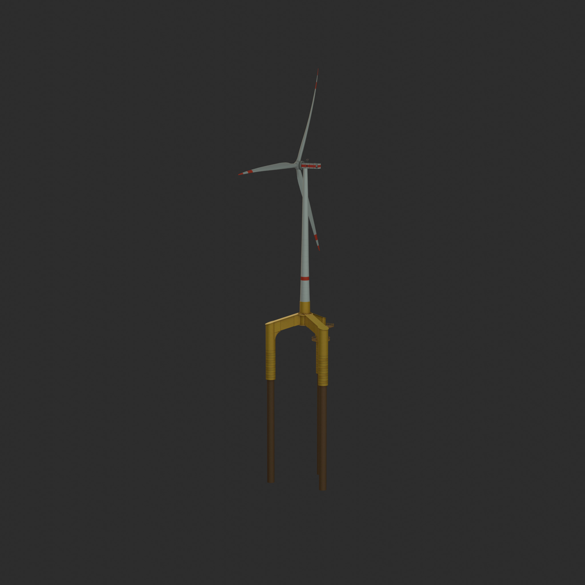 Wind turbine with Tripile Offshore Foundation E1 H-132 RD-172 m Low-poly 3D model_39