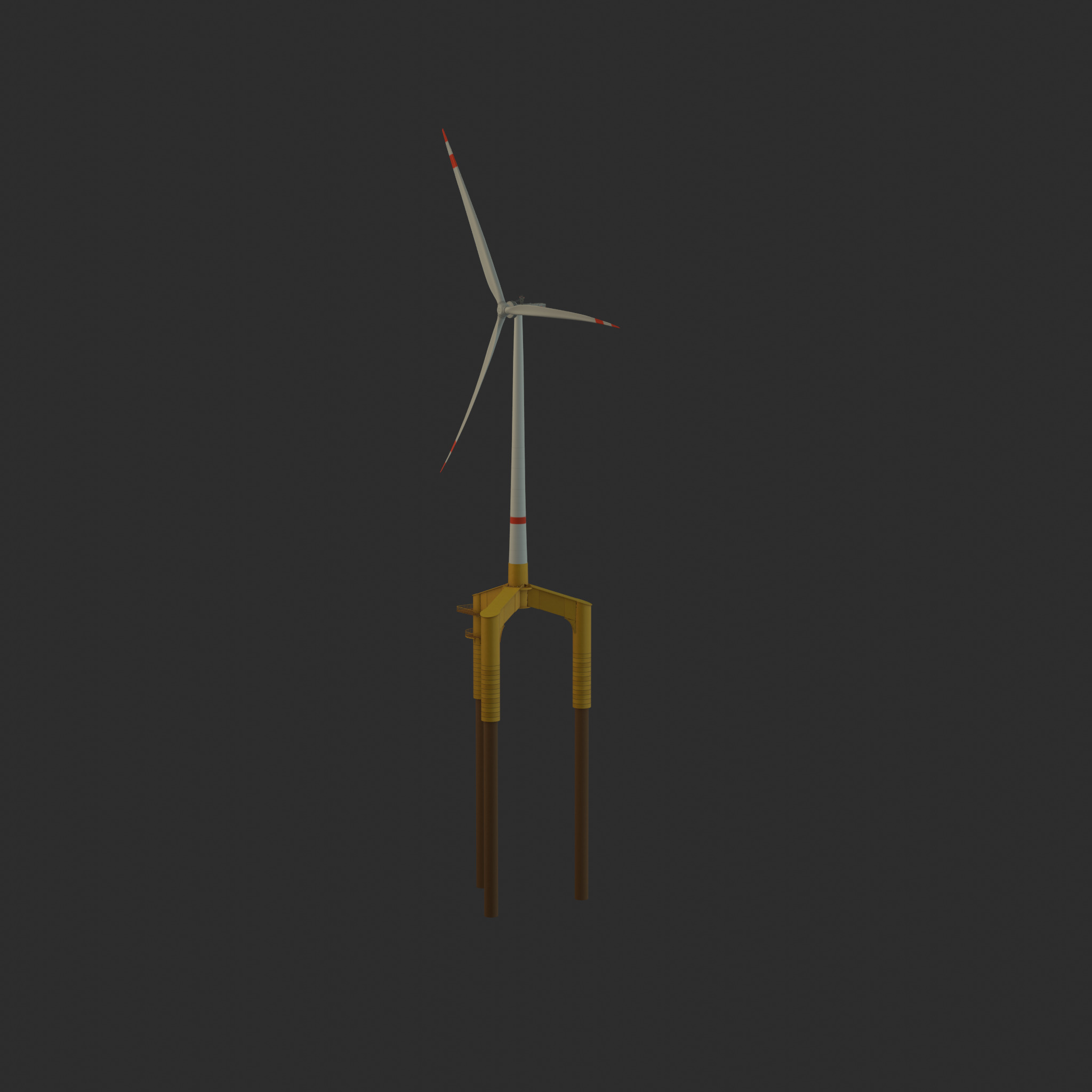 Wind turbine with Tripile Offshore Foundation E1 H-132 RD-172 m Low-poly 3D model_45