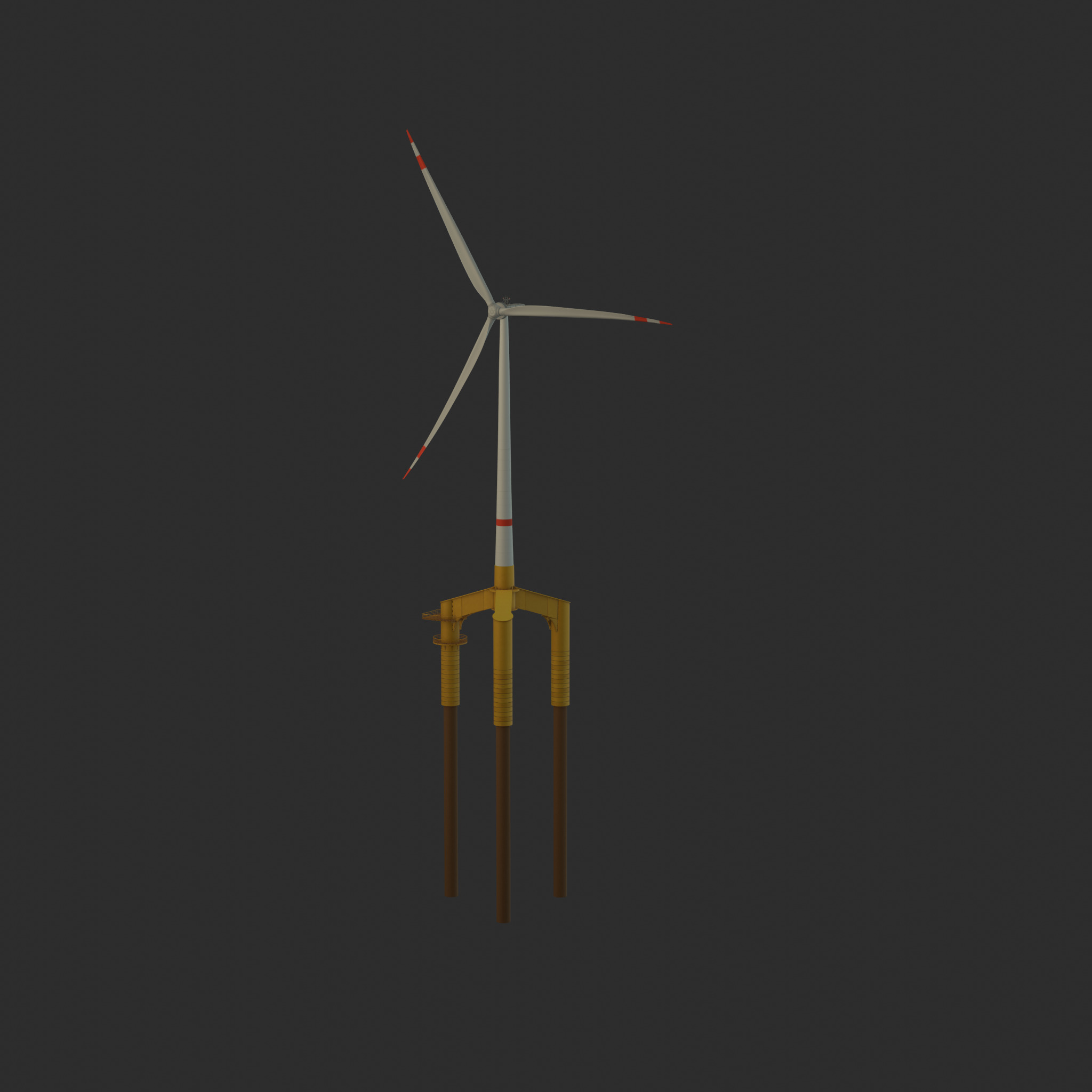 Wind turbine with Tripile Offshore Foundation E1 H-132 RD-172 m Low-poly 3D model_23