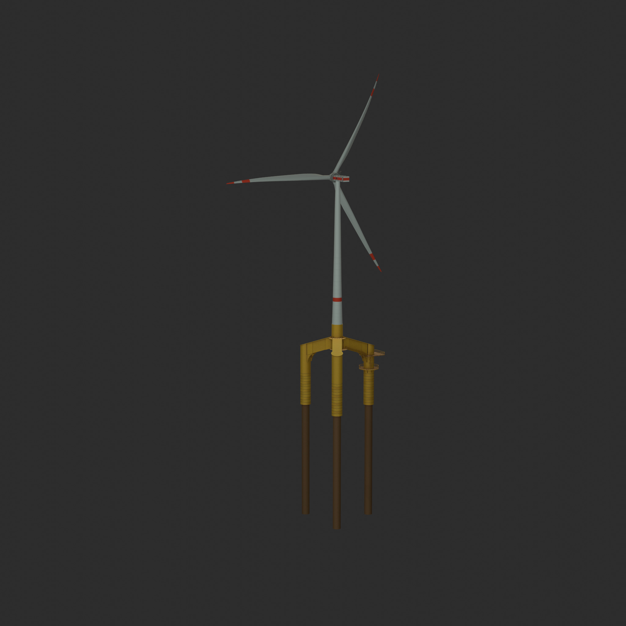 Wind turbine with Tripile Offshore Foundation E1 H-132 RD-172 m Low-poly 3D model_57
