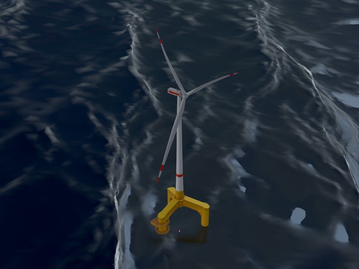 Wind turbine with Tripile Offshore Foundation E1 H-132 RD-172 m Low-poly 3D model_17