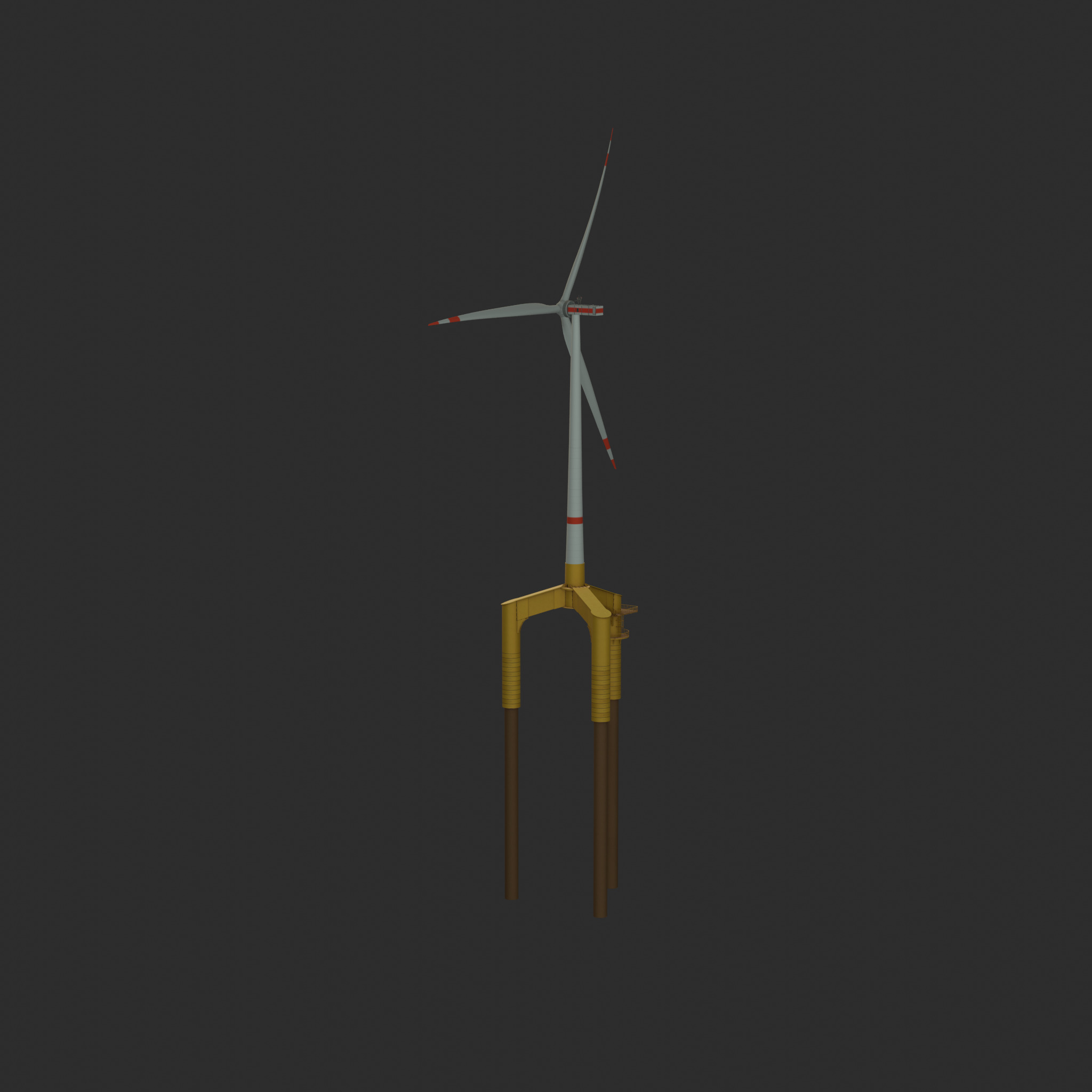 Wind turbine with Tripile Offshore Foundation E1 H-132 RD-172 m Low-poly 3D model_33