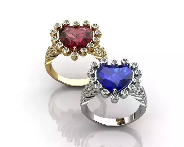 Heart And Diamond Engagement Wedding Ring