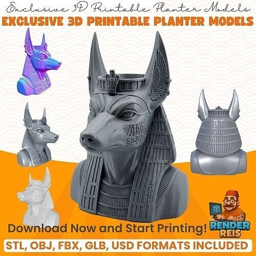 Anubis Bust Planter 3D model