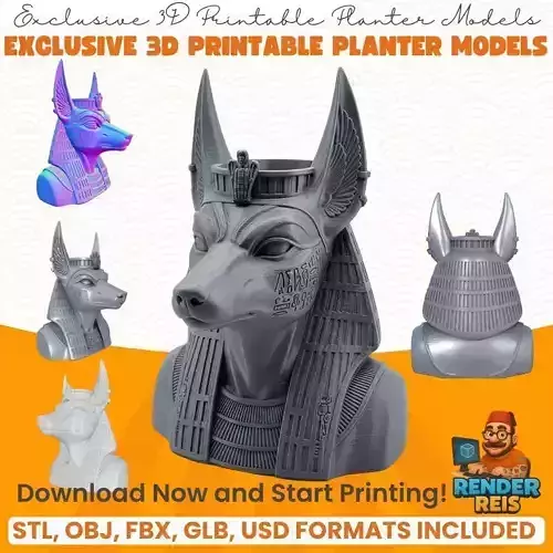 Anubis Bust Planter 3D model