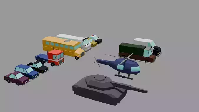 Multiple vehicles low poly Low-poly 3D model