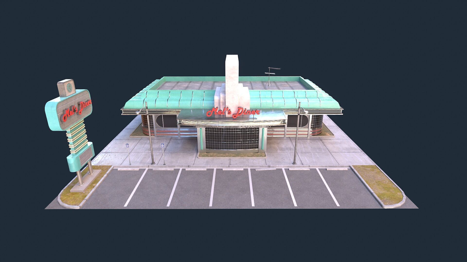 American Diner Low-poly 3D model_4