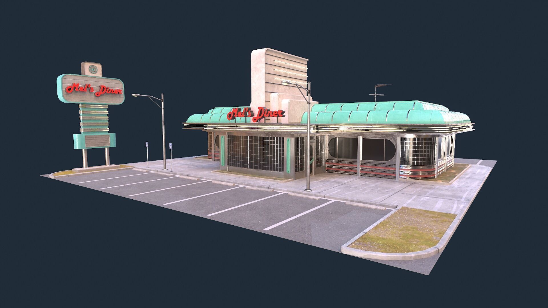 American Diner Low-poly 3D model_2