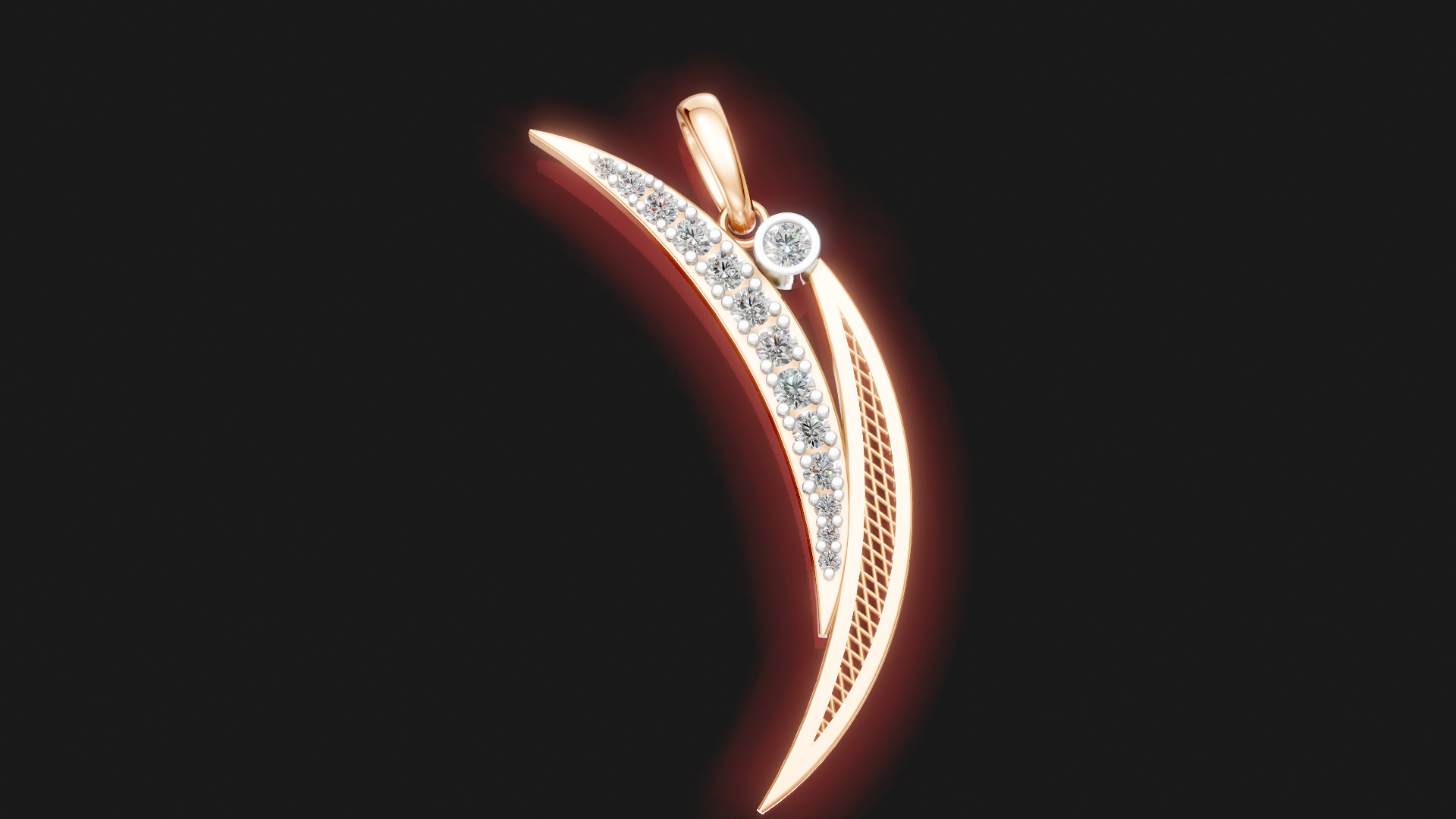 Elegant Halfmoon Diamond Pendant 3D print model_7