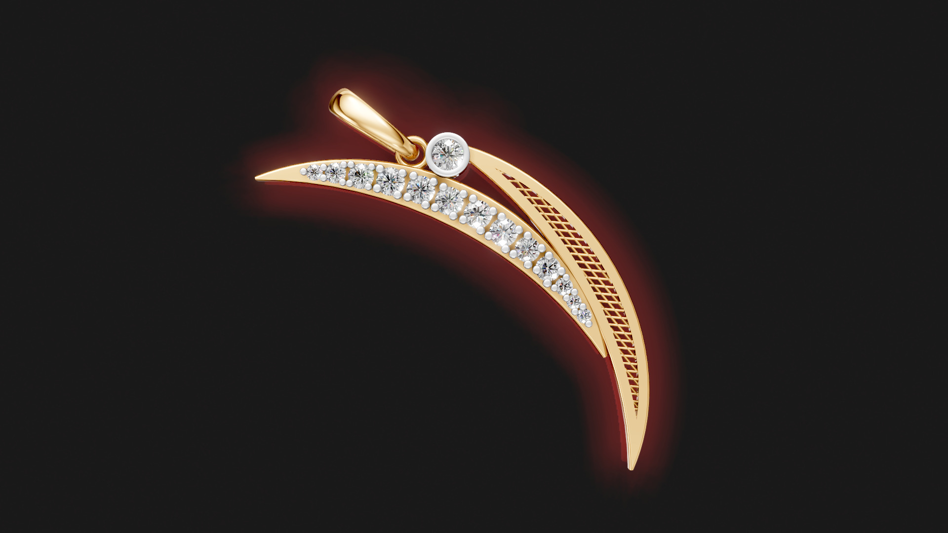 Elegant Halfmoon Diamond Pendant 3D print model_2