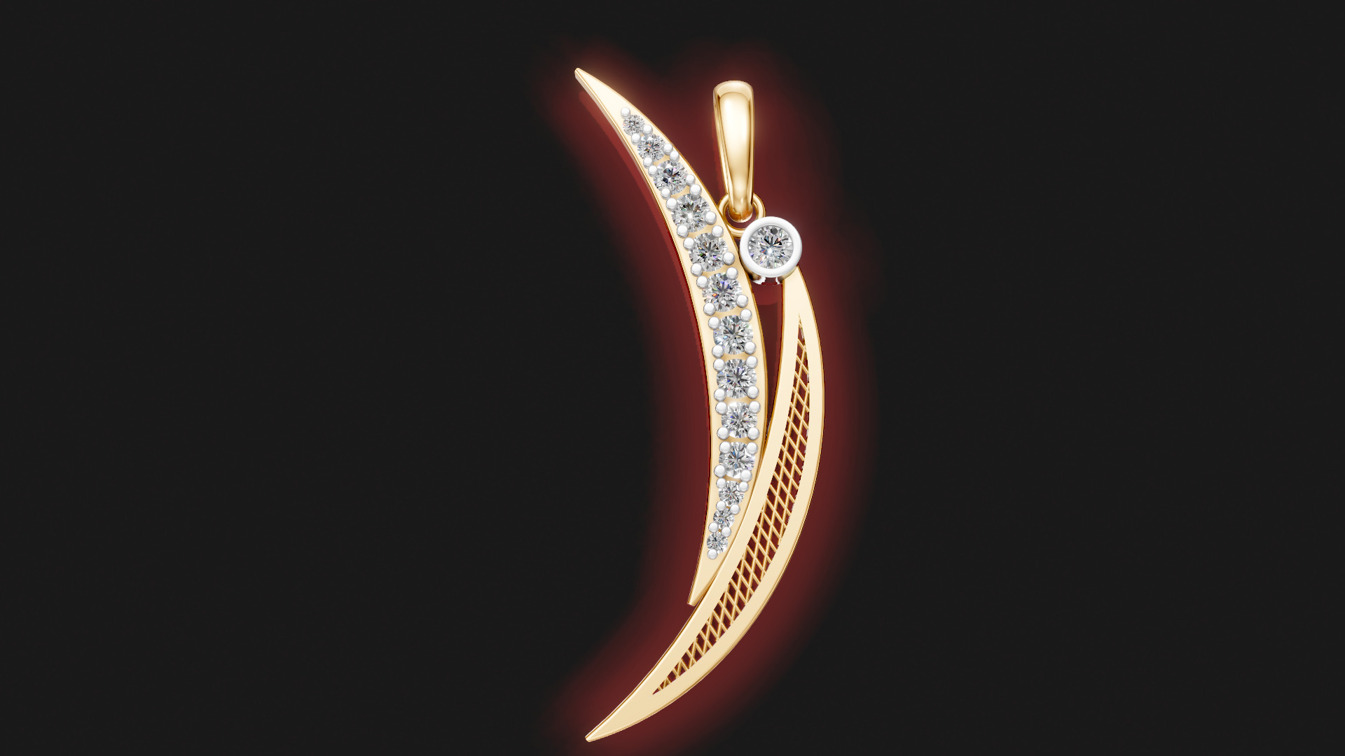 Elegant Halfmoon Diamond Pendant 3D print model_1