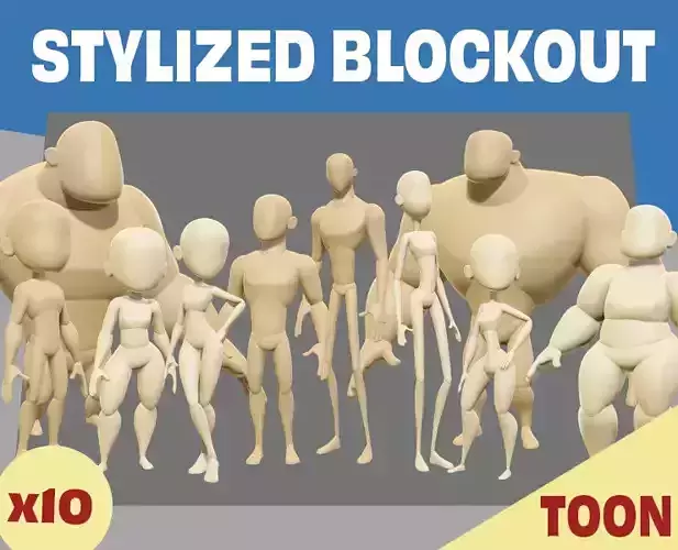 Stylized Toon Blockout Basemesh Collection 3D model