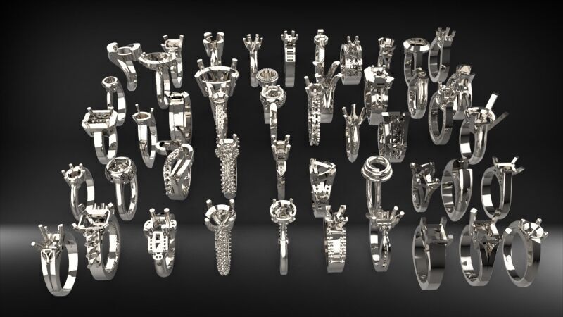 50 Various Solitaire  Promise ring Jewelry Collection Bulk Sale 3D print model_2