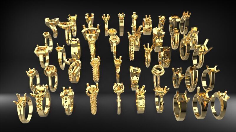 50 Various Solitaire  Promise ring Jewelry Collection Bulk Sale 3D print model_3