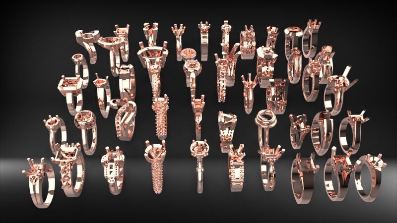 50 Various Solitaire  Promise ring Jewelry Collection Bulk Sale 3D print model_4