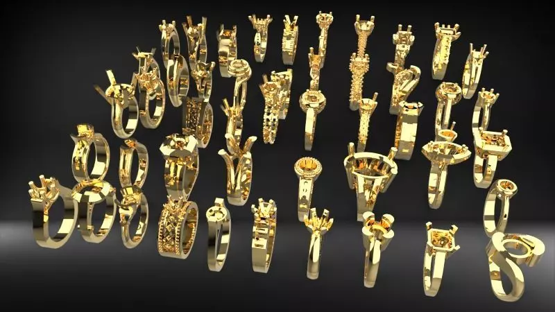 50 Various Solitaire Promise ring Jewelry Collection Bulk Sale 3D print model