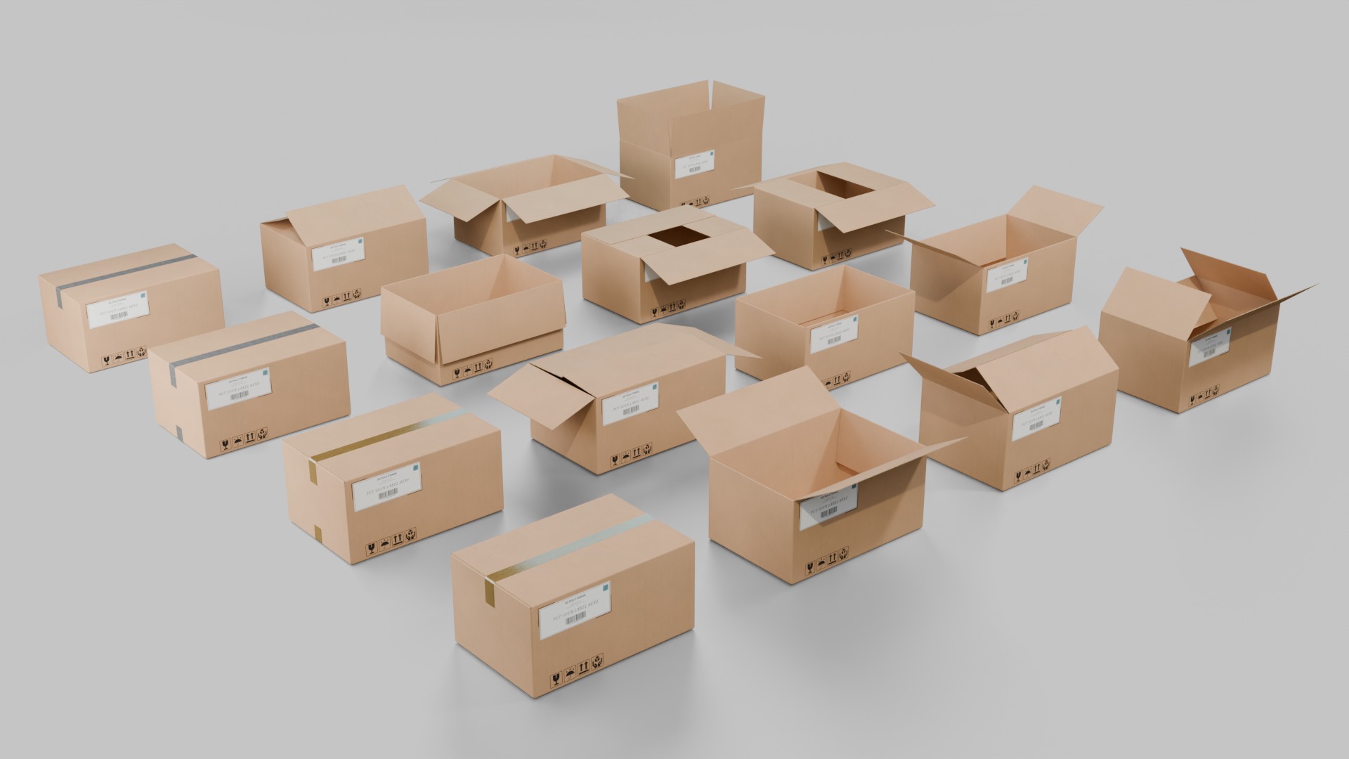 The Packaging Warehouse -Rigged and Customizable Cardboard Boxes 3D Model Collection_138