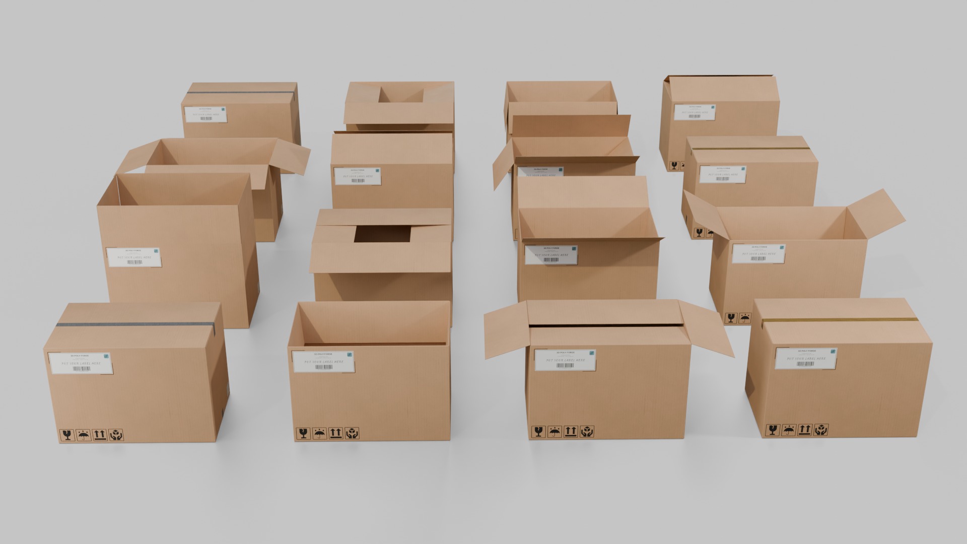 The Packaging Warehouse -Rigged and Customizable Cardboard Boxes 3D Model Collection_98