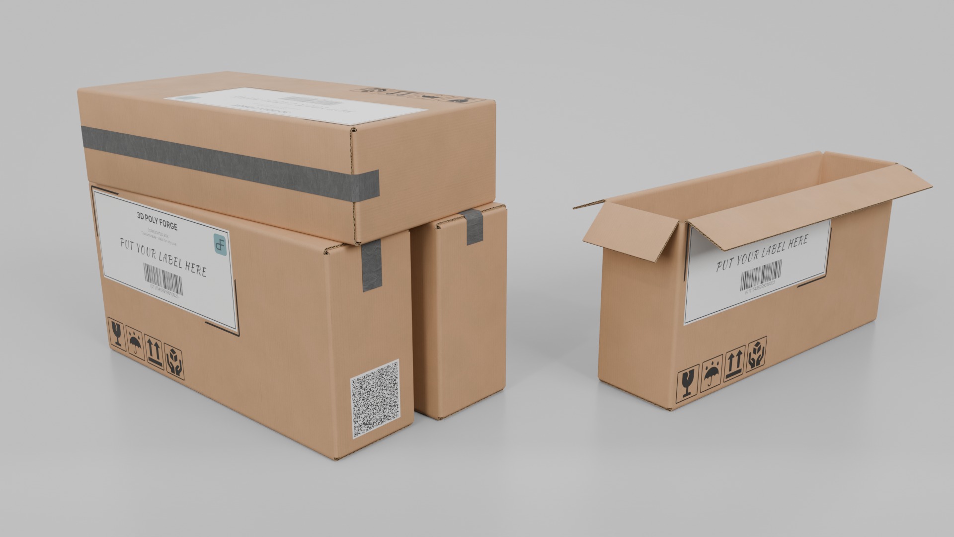 The Packaging Warehouse -Rigged and Customizable Cardboard Boxes 3D Model Collection_113