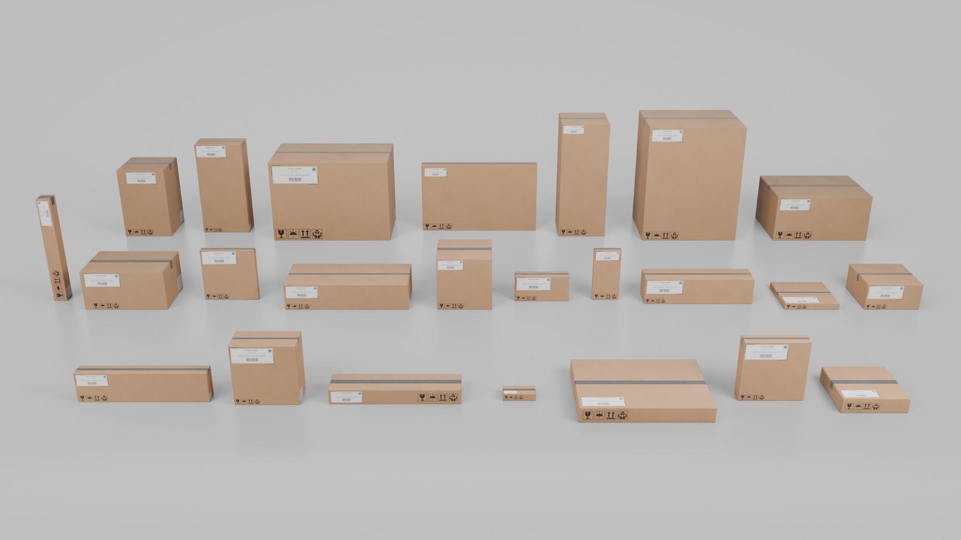 The Packaging Warehouse -Rigged and Customizable Cardboard Boxes 3D Model Collection_25