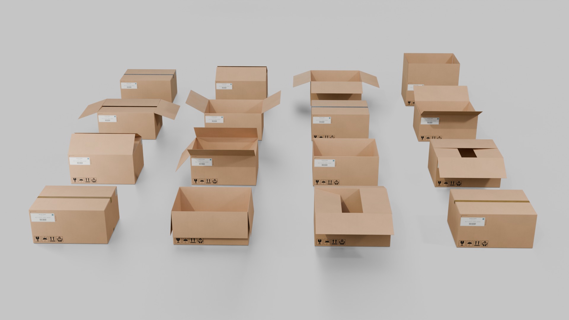 The Packaging Warehouse -Rigged and Customizable Cardboard Boxes 3D Model Collection_88