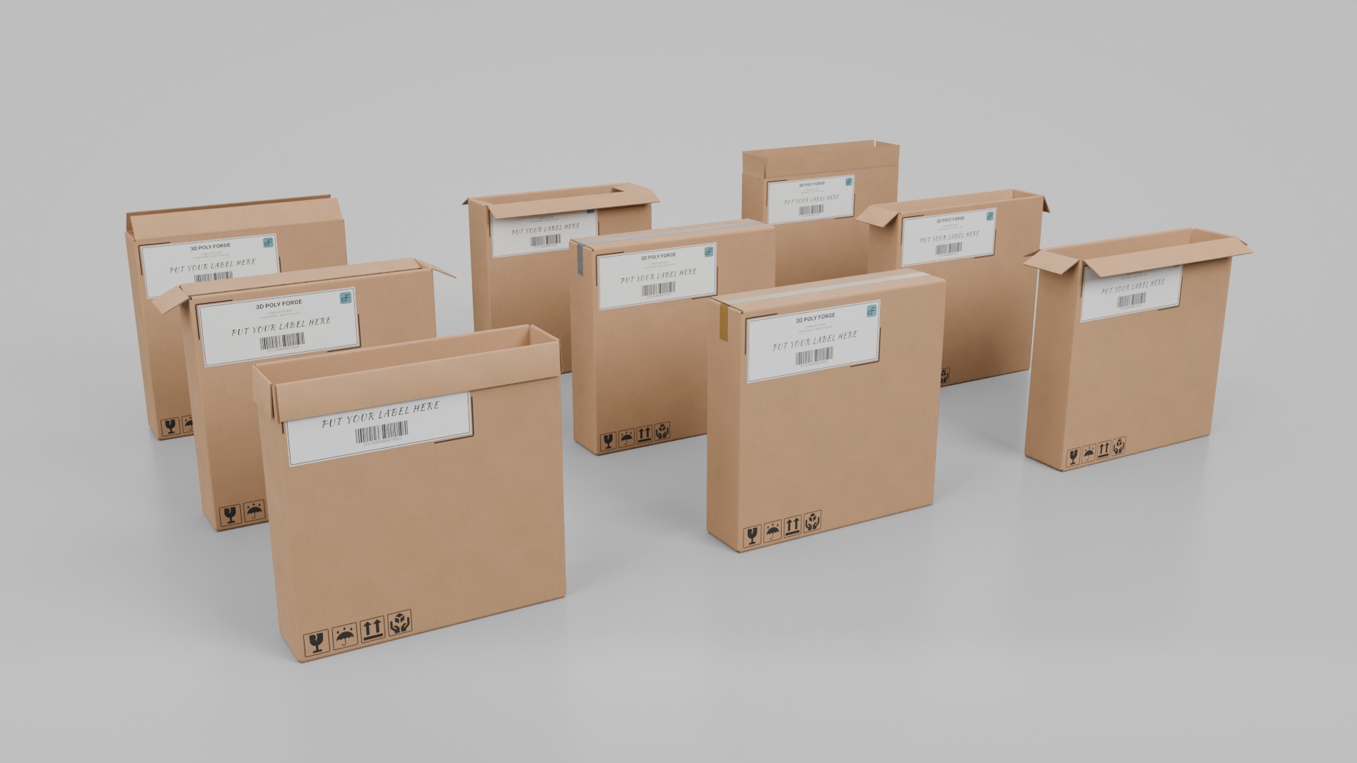 The Packaging Warehouse -Rigged and Customizable Cardboard Boxes 3D Model Collection_103
