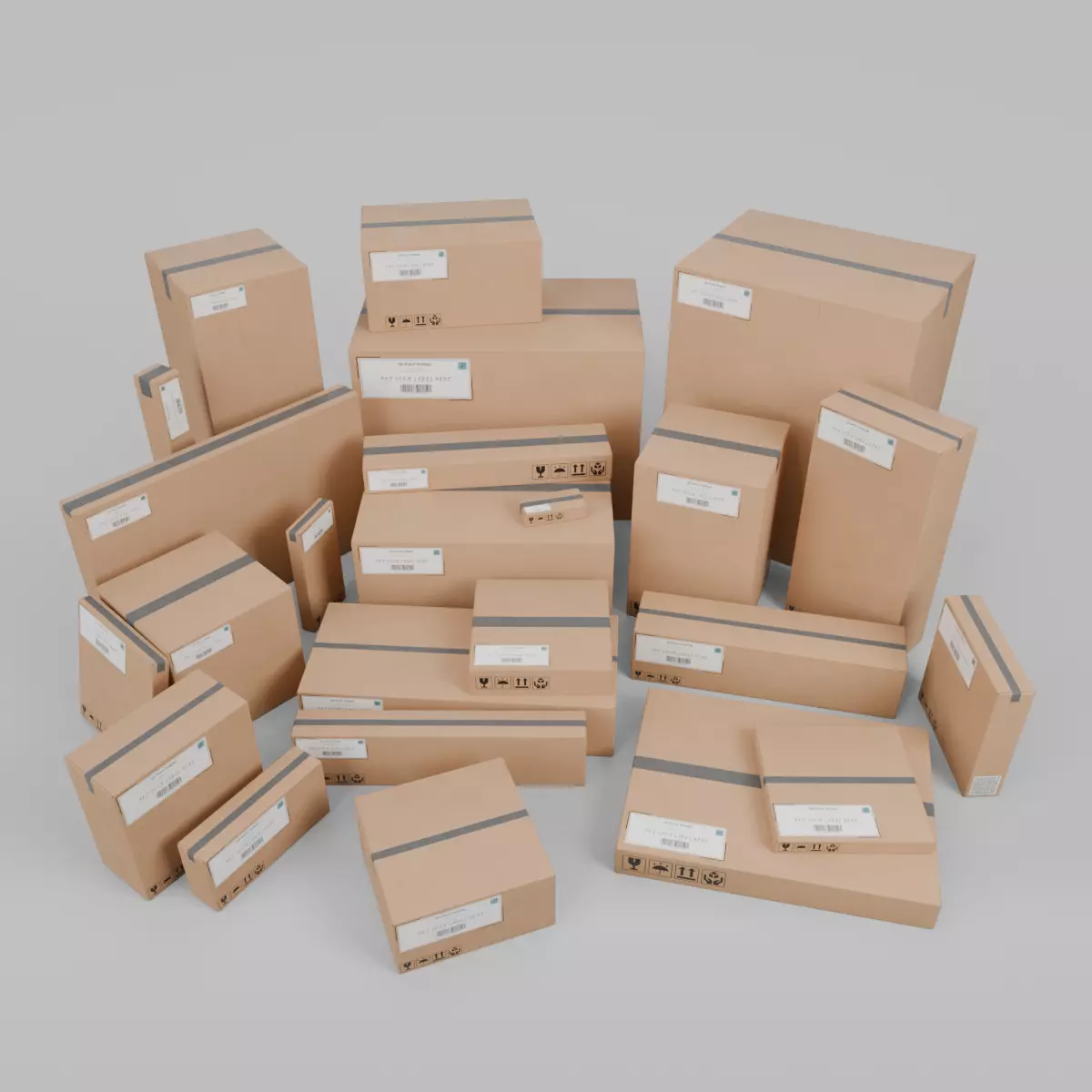 The Packaging Warehouse -Rigged and Customizable Cardboard Boxes 3D Model Collection_0