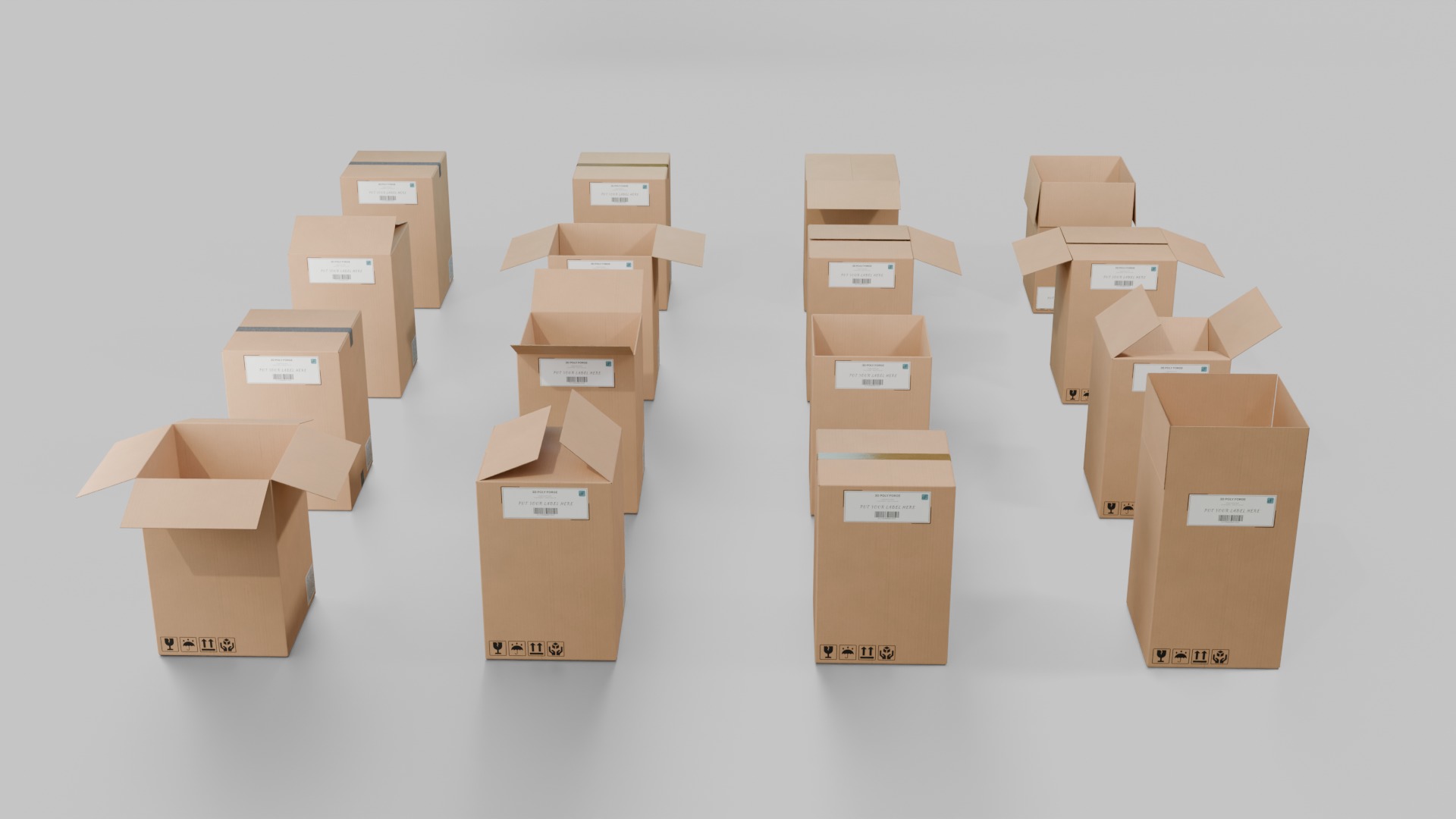 The Packaging Warehouse -Rigged and Customizable Cardboard Boxes 3D Model Collection_47