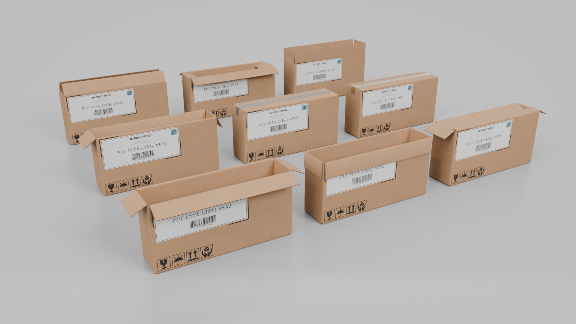The Packaging Warehouse -Rigged and Customizable Cardboard Boxes 3D Model Collection_114