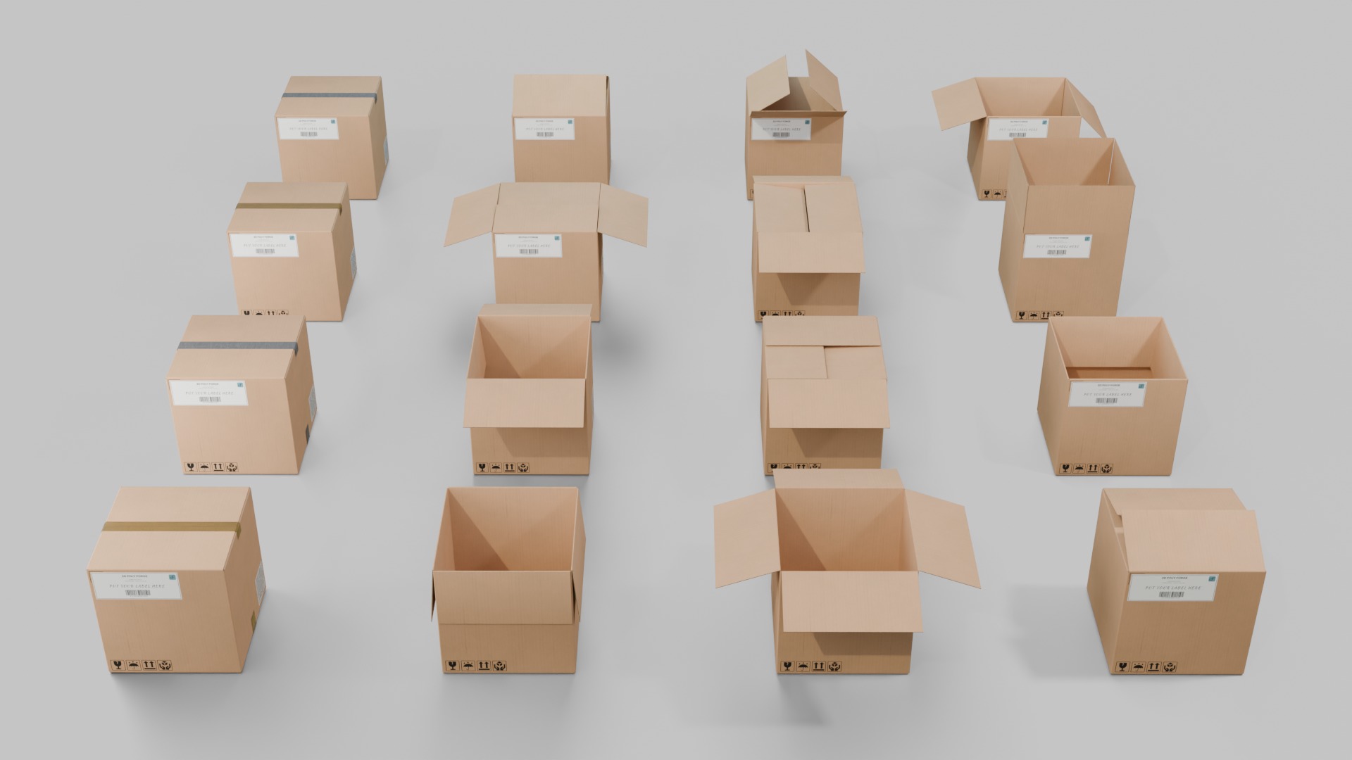 The Packaging Warehouse -Rigged and Customizable Cardboard Boxes 3D Model Collection_37