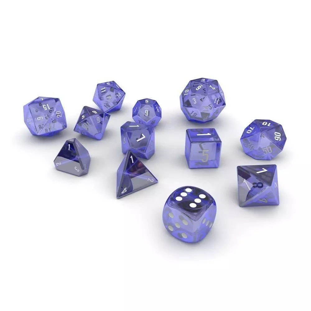 Polyhedral Dice Set - Blue Glass Low-poly 3D model_0