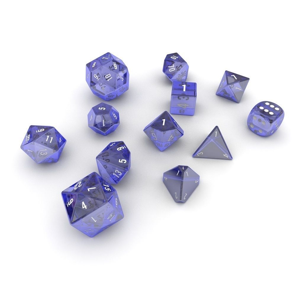 Polyhedral Dice Set - Blue Glass Low-poly 3D model_1
