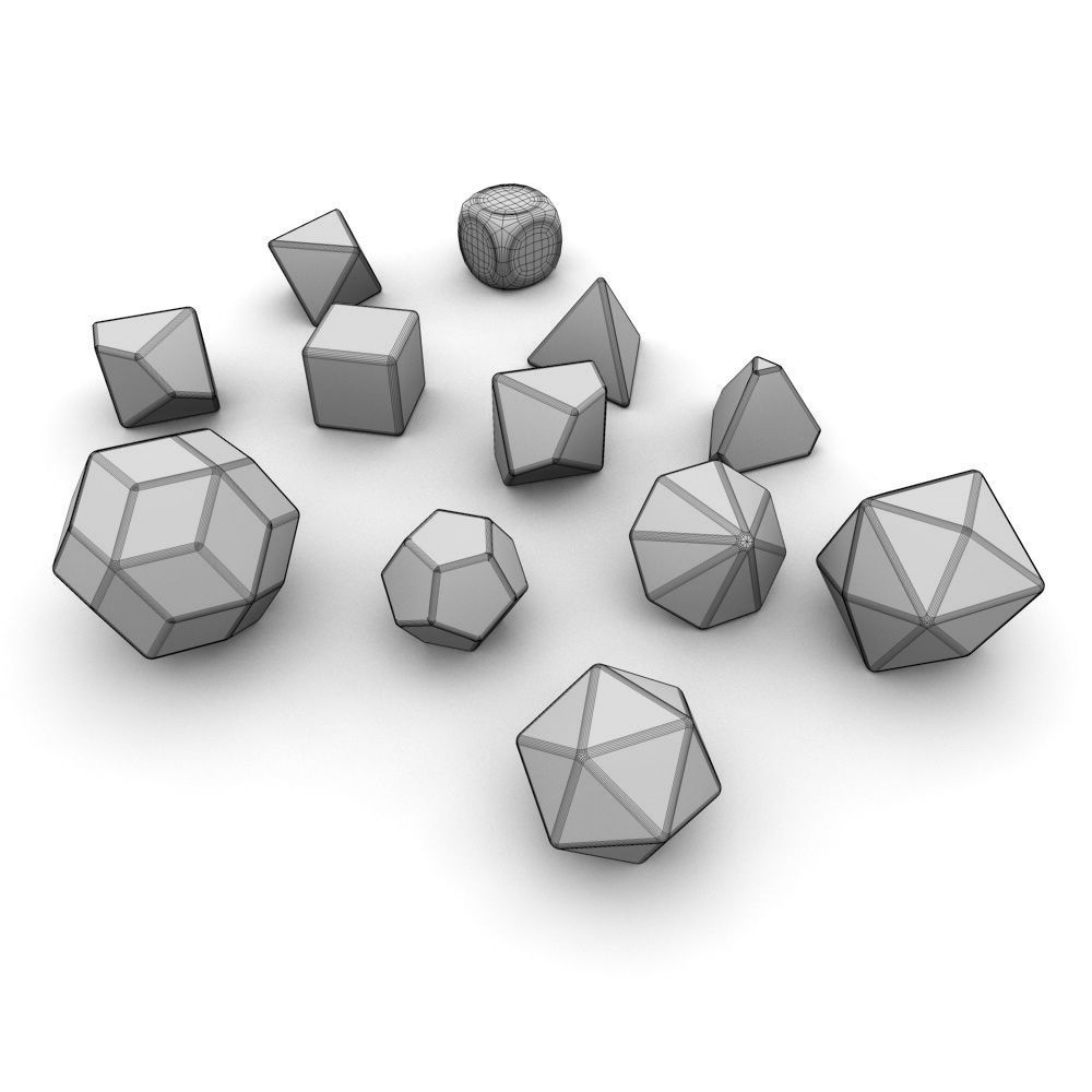 Polyhedral Dice Set - Blue Glass Low-poly 3D model_10